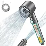 MEKO Duschkopf mit Filter in 15 Schichten, Hochdruck Handbrause mit 1,5 M Schlauch, 3+1 Strahlarten, Shower Head für Entfernen vom harten Wasser, Rest-Chlor, Bakterien und Schwermetall, Grau