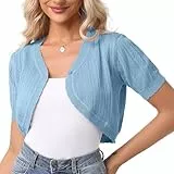 Gyabnw Bolero Festlich Damen Strickjacke Kurzarm mit offener Vorderseite Boleros Achselzucken für Kleider Häkel Cardigan Knopfleiste Blau,M