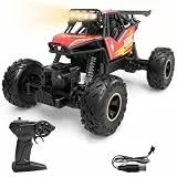DEERC Ferngesteuertes Auto 1:14 Maßstab, 4WD Rock Crawler Offroad RC Truck mit LED-Lichtern & 2 Akkus, Geländewagen RC Auto für Jungen 8-12 Jahre