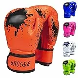 Kinder-Boxhandschuh, 170 g, 227 g, für Jungen und Mädchen, Training, Sparring-Handschuhe für Boxsack, Kickboxen, Muay Thai, MMA, UFC, Geschenk für Alter 6–15 Jahre (Orange, 227 g (36–47 kg)