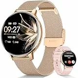 AIMIUVEI Smartwatch Damen, 1.32' HD Armbanduhr mit Telefonfunktion 120+ Sportmodi IP68 Menstruationszyklus 24H Pulsuhr SpO2 Schlafmonitor Fitnessuhr Kalorien Fitness Tracker iOS Android Gold