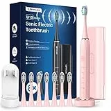 Schall Elektrische Zahnbürste Schallzahnbürste Ultraschallzahnbürste - PHYLIAN Zahnbürste Elektrisch Reisezahnbürste sonic Electric Toothbrush Mit Zahnbürstenhalter,8 kopf, 5 modi, Timer (Rosa)