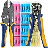 haisstronica Crimpzange für Schrumpfschlauch-Set mit 200 Stück AWG 22–10 Marine Grade Stoßverbindern und Abisolierzange