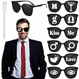 Utensilsto 16 Stück Party Sonnenbrille Set, mit Stift, Beach Party Sonnenbrillen Unisex, Damen Herren Lustige Partybrille, Hippie Brillen für Strandparty Erwachsene, Schwarz