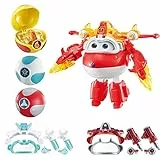 Super Wings Transforming Flugzeug Iron Jett, ca. 12,7 cm große,mit Ball, Verwandelbares Spielzeug-Flugzeug und Roboterfigur, Kinderspielzeug für Kinder ab 3 Jahren Jungen Mädchen, Rot