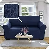 Deconovo Sofabezug elastische Sofahusse Wohnzimmer rutschfest Sofahülle Stretch Dekorativer Sofabezug Sofa Schutzhülle Schonbezug Soft Sofaschoner Möbelschutz, Marineblau, 152 * 83 * 89cm, 2-Sitzer