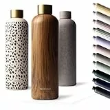 MAMEIDO Thermosflasche 500 ml, auslaufsichere Trinkflasche Edelstahl, Kohlensäure geeignet, BPA frei, Isolierflasche 12h heiß & 24h kalt (Oak Wood Gold)