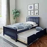 Max & Lily Doppelbett, Holzbettrahmen mit Kopfteil für Kinder mit Ausziehbett, Lattenrost, Blau