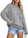 BLENCOT Pullover Damen Strickpullover Cable Knit Elegant Langarm Tops Lose Grobstrickpullover Casual Weich Pulli Sweater
