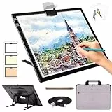 Zocelight A3 Leuchttisch mit Tasche für Diamantmalerei,Leuchtkasten mit Ständer und Clip,3 Farben, stufenlos dimmbar und 6 Helligkeitsstufen, Lichtplatte für Zeichnen, Skizzieren, Animation(Schwarz)