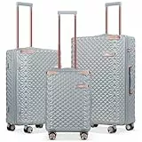 HOMELUX Koffer Set 3er Hartschale (M/L/XL) – Reisekoffer mit 4 360° Rollen & Kombinationsschloss, Stabiler ABS Gepäckset für Familienurlaub & Geschäftsreise, Silbergrau & Roségold