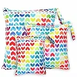 Rinfency 3 Stück Wetbag Groß Kindergarten für Baby Personalisiert Nappy Bag, Lässig Nasstasche Wechselwäsche Schwimmsachen wasserdichte Windeltasche, Klein Bikini Wet Bag Schwimmen Set (rosa)