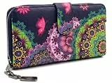 styleBREAKER Damen Geldbörse mit Buntem Blumen Blüten Mandala Muster, Ethno Style, Reißverschluss, Portemonnaie 02040040, Farbe:Violett-Rose-Grün