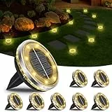 Bowfar 8 Stück Solar Bodenleuchten Aussen, IP65 Wasserdicht Solarlampen 12 LEDs Gartenbeleuchtung Solar Mit Upgrade Solarpanel, Warmweiß Solarleuchten für Garten, Rasen, Gehweg, Patio, Auffahrt