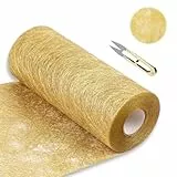 Vlies Tischläufer Gold, 20cm x 25m Tischläufer Wiederverwendbaren Dekostoff Tischband mit Eisenschere, Tischdecke Papierrolle für Hochzeiten Valentinstag Taufen Festliche Dekoration