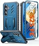 FNTCASE Schutzhülle für Samsung Galaxy S25-FE in Militärqualität, sturzsicher, mit Ständer, matt strukturiertes, Robustes, stoßfestes TPU, schützende, stabile Handyhülle, Blau