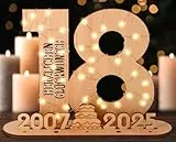 Giftota - Originelle 18 Geburtstag Geschenk Mädchen & Jungen - Geldgeschenke Geburtstag 18 mit LED Lichterkette Ständer - 2025 Holz-Schild Gästebuch - 18 Geburtstag Deko - Personalisierbares Geschenk