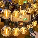 GLUROO Lichterkette Außen Dimmbar 45.7M, Outdoor Lichterkette Glühbirnen Wasserdicht mit Fernbedienung, 75+2 G40 Kunststoff Birnen, LED Lichterkette Strom Bruchsicher für Garten