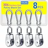 HOLMOL Flaschenzug Umlenkrolle 8 Stück, 304 Edelstahl M20 Umlenkrollen für Seile, 4 Stück Seilrolle mit 4 Stück Karabiner M6 für Sonnensegel Fitness Seilwinde Tragkraft 75KG