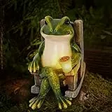 Umikk Frosch Figuren Draußen Deko Solar Garten Figuren Ornament mit Solar Lampe, Outdoor Frosch Statue Garten Solarleuchte, Feengarten Zubehör Outdoor Indoor Solar Garten Frosch Dekor Geschenk