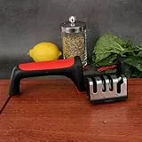 Messerschärfer für Messer & Scheren – Professioneller Messerschleifer mit rutschfester Unterseite – Ergonomisch, Schnell & Sicher – Schärfer für Küchenmesser – Rot Schwarz