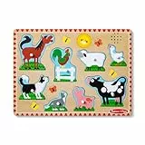 Melissa & Doug Bauernhoftiere Sound Puzzle - 8-teiliges Steckpuzzle aus Holz mit Tieren und Sound-Effekten, fördert Motorik und Hörvermögen, ab 2 Jahren