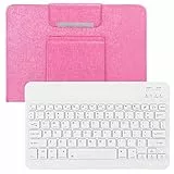 Fdit Tastaturhülle, 10 'Bluetooth Tablet Tastatur + PU Ledertasche Set, abnehmbare kabellose Bluetooth Tastatur mit Ständer, für Android, für IOS, für Windows, Pink(10')