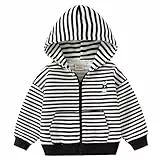 linboo Kinder Jungen Jacke Baumwoll Hoodie Sweatjacke Frühling Herbst Übergangsjacke, Warme Baby Reißverschluss Pullover Outdoor Jacke Mantel Windbreaker, Schwarze/weiße Streifen, 98