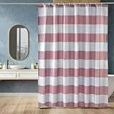 Amazon Basics Duschvorhang, Wasser- und schimmelresistenter Stoff, Badezimmervorhang mit Ösen und Haken, maschinenwaschbar, 183 x 183 cm, Beige gestreift