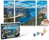 Schipper 609260922 Malen nach Zahlen – Trolltunga in Norwegen - Bilder malen für Erwachsene, inklusive Pinsel und Acrylfarben, Triptychon, 50 x 80 cm