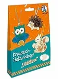 Ursus 21440003 - Kreuzstich Waldtiere, Bastel-Set für Kinder mit 3 Holz-Anhängern, Stickgarn, Sticknadeln, Deko-Material und Anleitung, bunt
