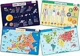 merka Platzsets für Kinder, pädagogisches Platzset, rutschfest, Forscher-Set, Sonnensystem, menschlicher Körper, Europa, Weltkarte, Silikon-Kunststoff-Tischset für den Esstisch