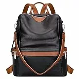 ALTOSY Elegant Damen Echtleder Rucksack Mode Schultertasche Convertible All in One Rucksackhandtasche (S80 Schwarz/Braun)