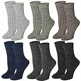 Justay 6 Paar Winter Merino Socken Damen Warme Dicke Wollsocken Stricksocken Thermosocken Atmungsaktive Socken Damen, Einheitsgröße（schwarz, grau, blau, braun, grün）