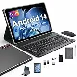 ANTEMPER 2026 Neueste Tablet 10 Zoll Android 14 mit 128GB ROM + 1TB TF, Octa-Core 2.0GHz, 5G/2.4G WLAN, GMS, BT 5.0, 7000mAh, 13+8MP, Tablet mit Tastatur und Maus, Stylus, Schwarz