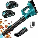 Akku-Laubbläser für Makita Akkus,Elektrischer Laubbläser mit 2×2.0Ah Akkus und Ladegerät,6-Gang,3 Düsen,260 km/h Luftgeschwindigkei,Leistungsstark,Akku Gebläse für Garten, Laub,Staub & Schnee