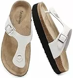 Plateau Zehentrenner Damen – Bequeme Kork Fußbett Sandalen mit Verstellbarer Schnalle, Rutschfeste Sommer Schlappen & Stylische Flip Flops für Frauen