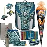 DerDieDas ErgoFlex MAX - Monster Truck - Schulranzen-Set 8tlg. mit Schuhbeutel, Schultüte und Brotdose - Trinkflasche Gratis dazu