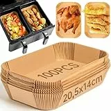 Backpapier für Heißluftfritteuse Ninja, PETHREE 20,5x14cm Rechteckig BPA-frei Airfryer Backpapier Kompatibel mit Ninja AF300EU/AF400EU/SL400EU 7,6-10L Dual Zone Air Fryer - 100 Stück Baking Paper
