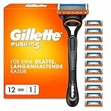 Gillette Fusion 5 Rasierer Herren, Nassrasierer, Metall, Schwarz - Herrenrasierer, Inkl. 1 Handstück, 12 Rasierklingen mit Gleitstreifen Und 5 Klingen für Eine Gründliche, Langanhaltende Rasur