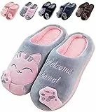 JACKSHIBO Hausschuhe Damen Winter Plüsch Pantoffeln Herren Warm Filzpantoffeln Frauen Bequeme Slippers Unisex Grau 40/41 EU