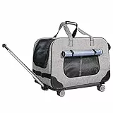 PETEMOO Fahrbarer Tierträger mit Teleskopstiel, Trageboxen Portabler Reiseträger für Hunde und Katzen mit Rollen