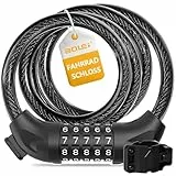 BOLEi Fahrradschloss mit Zahlencode 12mm/120CM,Anti-Diebstahl Fahrrad Kabelschloss mit 5-Stellig Code Kombination,Wasserdichtes Zahlenschloss Cable für Fahrrad,E-Bike,Kinderwagens,Leitern(Schwarz)