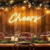 AOOTE Cheers Neon Licht, LED Neon Schild, 6 Helligkeitsstufen einstellbar, USB Betrieben, Bier Neonschild für Wandhintergrund dekoration, für Bier Bar, Resturant, Partei, Geschäft, Nachtclub