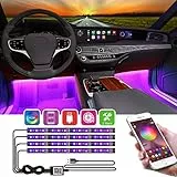 YiLaie LED Innenbeleuchtung Auto,4pcs 48LED Atmosphäre Licht Auto RGB Strips wasserdichte Innenraumbeleuchtung,APP Steuerbare mit Musik Synchronisation,5V USB-Port
