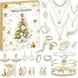 Hbbgdiy Schmuck Adventskalender 2024 24 Tage Gold und Silberschmuck Countdown Box mit Ohrringen Halsketten und mehr Weihnachtsab Adventskalender für Frauen Kinder Erwachsene Geschenke