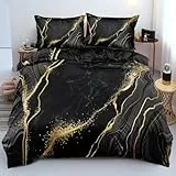 DXHOME Marmor Bettwäsche 135x200 Schwarz Gold 2 Teilig Bettwäsche Set Muster Marmor für Einzelbett Bettbezug mit Reißverschluss + 1 Kissenbezug 80x80 cm