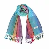 70 x 180 cm Damen Warm Schal, Winter Ethnic Mit Style Colorful Gradient Marokko, Quasten (Grün)