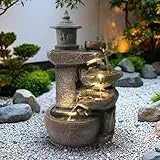 Arnusa Springbrunnen BK851 Wasserfall mit Beleuchtung Gartenbrunnen Zimmerbrunnen Kaskade Brunnen Terrassenbrunnen Dekoration, Braun Grau, 50x30 cm