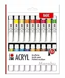 Marabu 1210000000202 - Acrylfarbenset mit 18 Farben á 12 ml, deckende, matt glänzende Acrylfarben auf Wasserbasis, für Keilrahmen, Malkarton, Papier und Holz geeignet, schnell trocknend